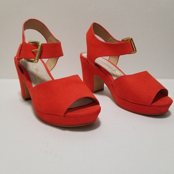 PRIMARK Womens Red Faux Suede Platform Heel Sandal Wide Staps Size 7 - Picture 1 of 8